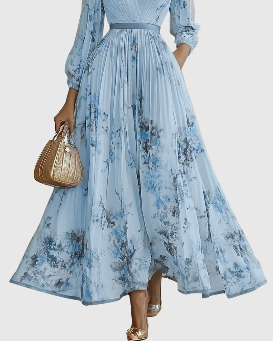 Abito Donna Raso Plissettato Elegante Maxi Dress