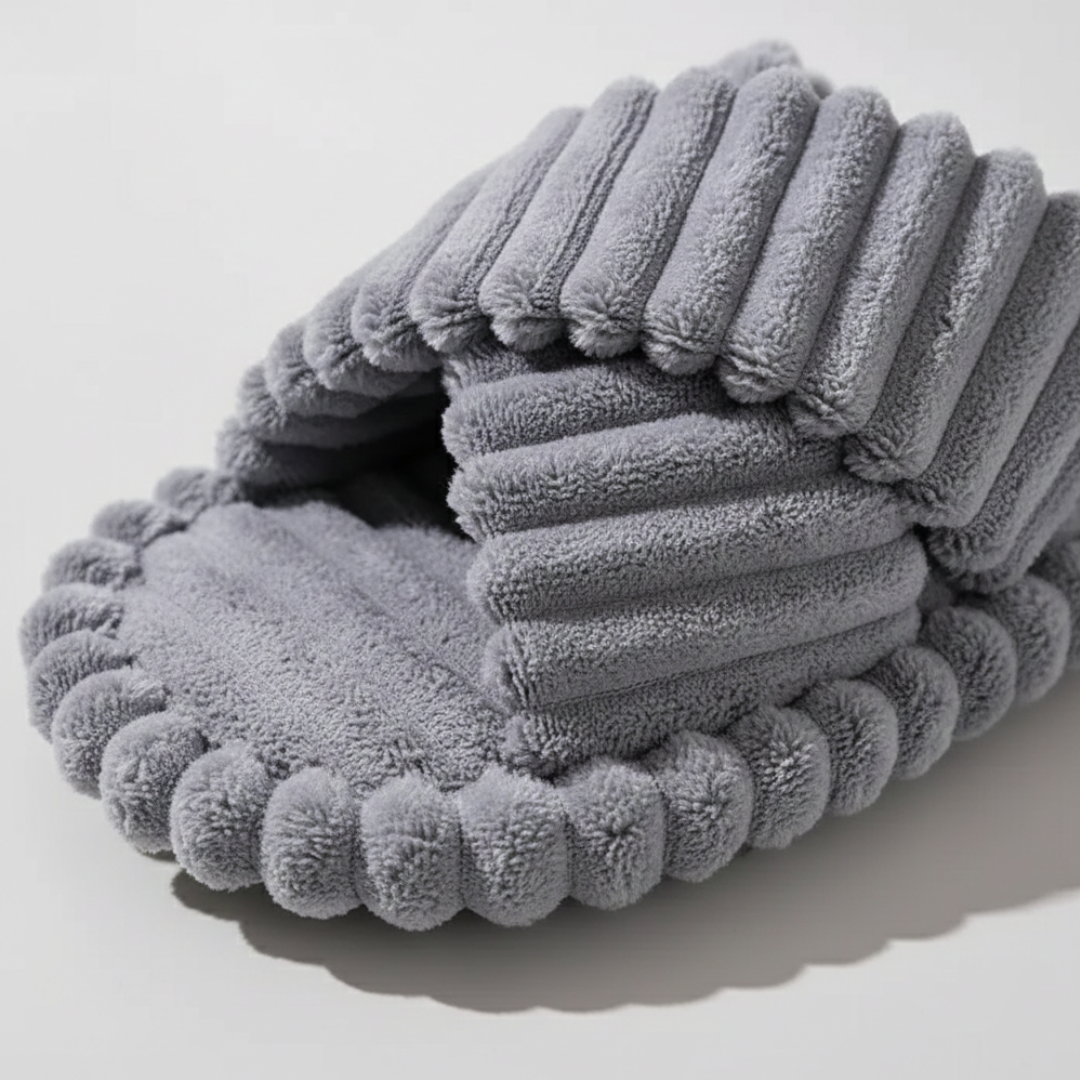 Ciabatte Donna con Fasce Incrociate in Peluche e Suola Spessa