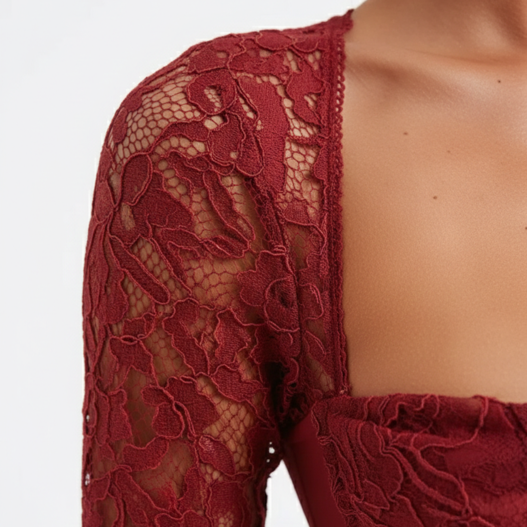 Abito Mini Donna Aderente Maniche Lunghe Pizzo