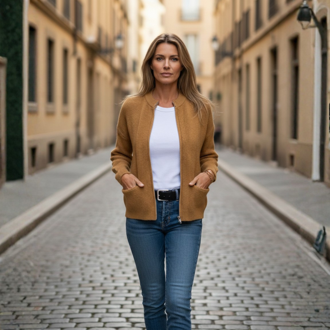 Cardigan Donna in Maglia con Zip e Tasche Frontali