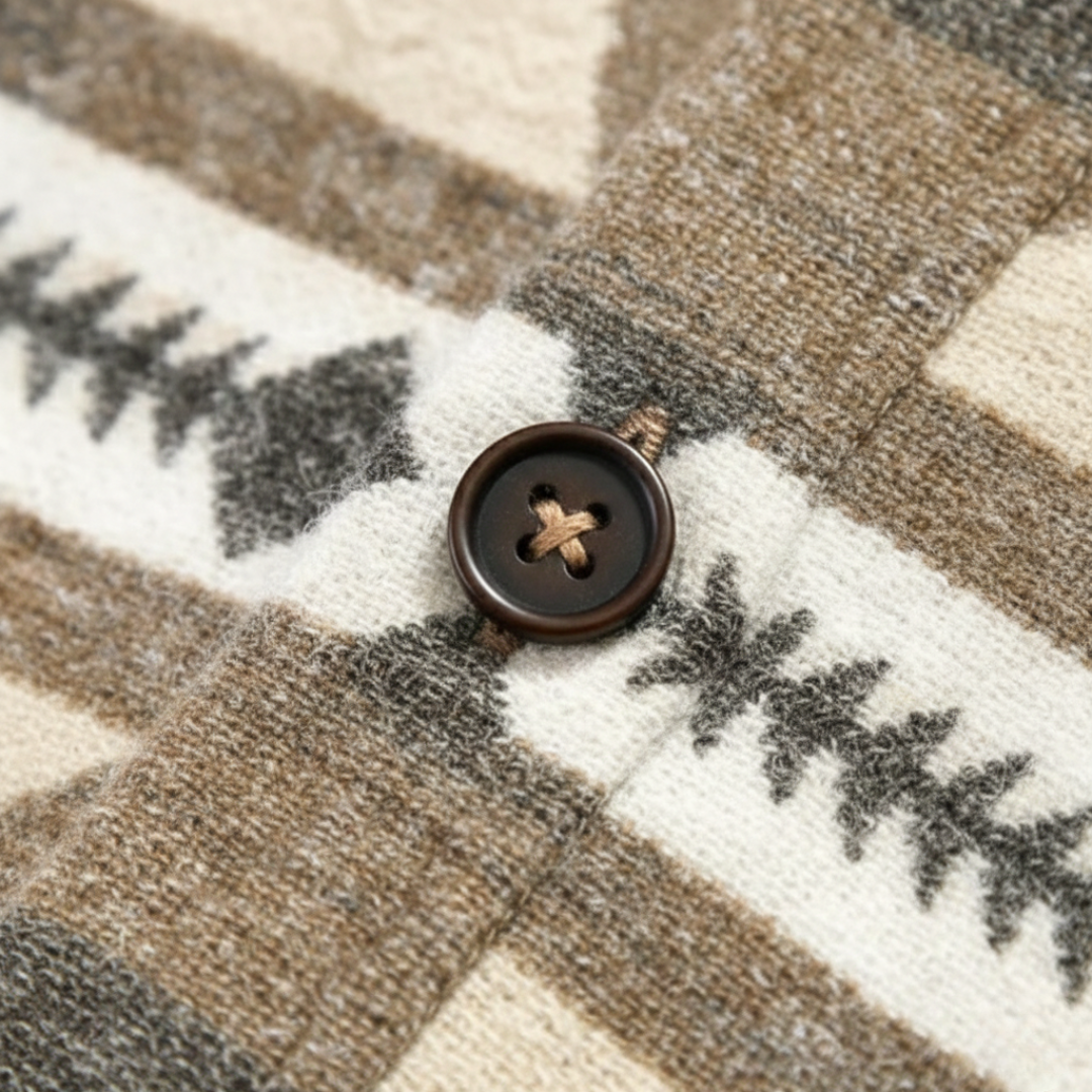 Giacca Uomo in Flanella con Motivo Geometrico Marrone e Beige