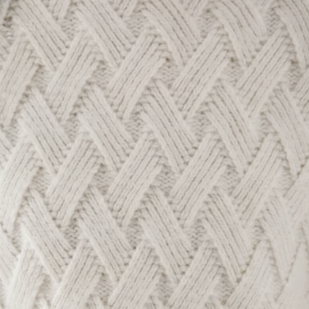 Maglione Donna Dolcevita con Trecce Beige e Bianco