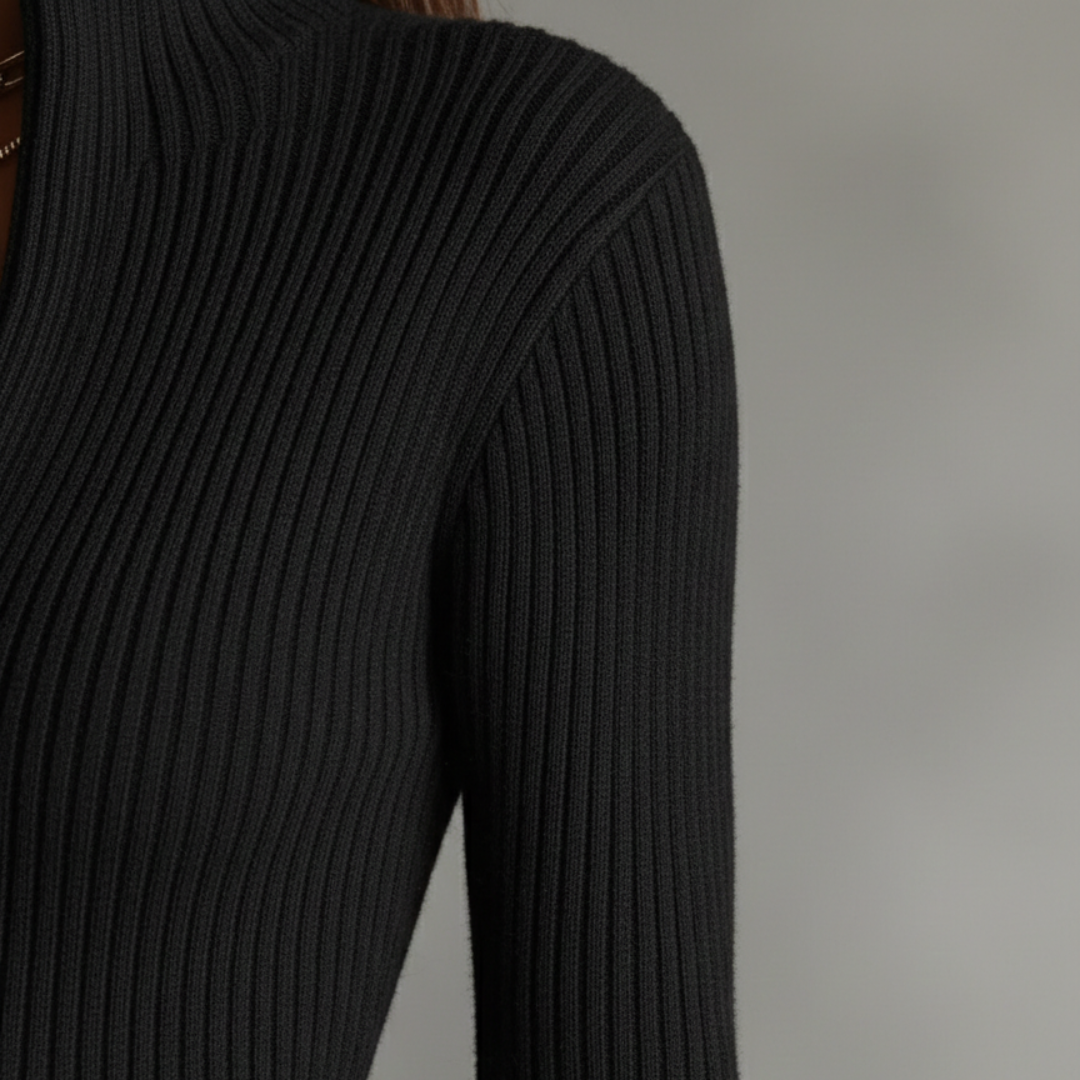Abito Midi Donna in Maglia con Scollo a V e Cintura