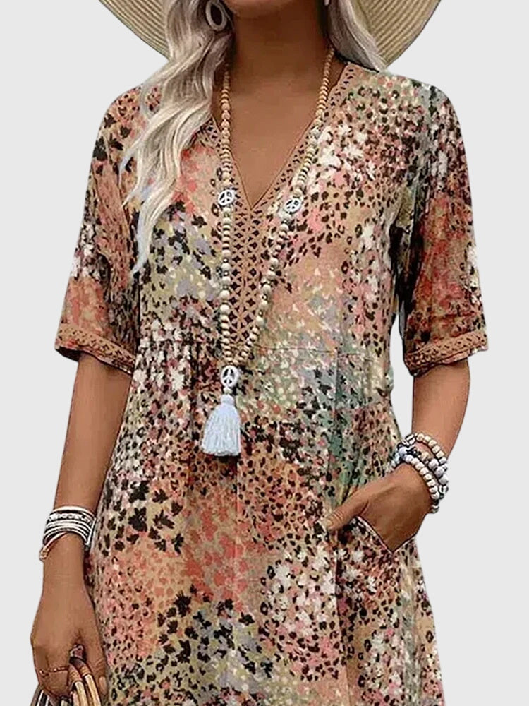 Abito Donna Floreale Midi Smanicato Elegante