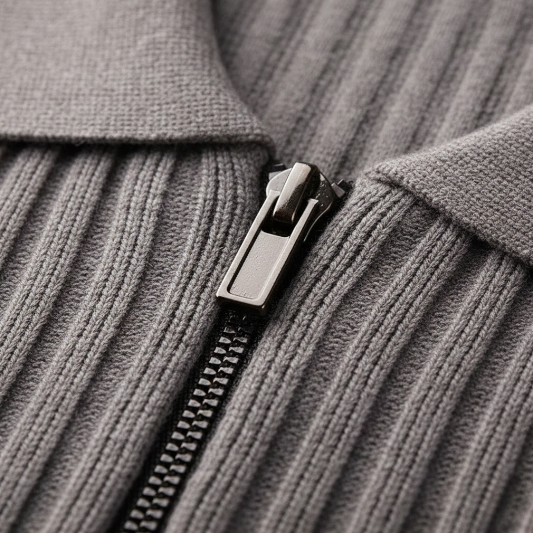 Polo a Manica Lunga in Lana Merino con Zip Uomo