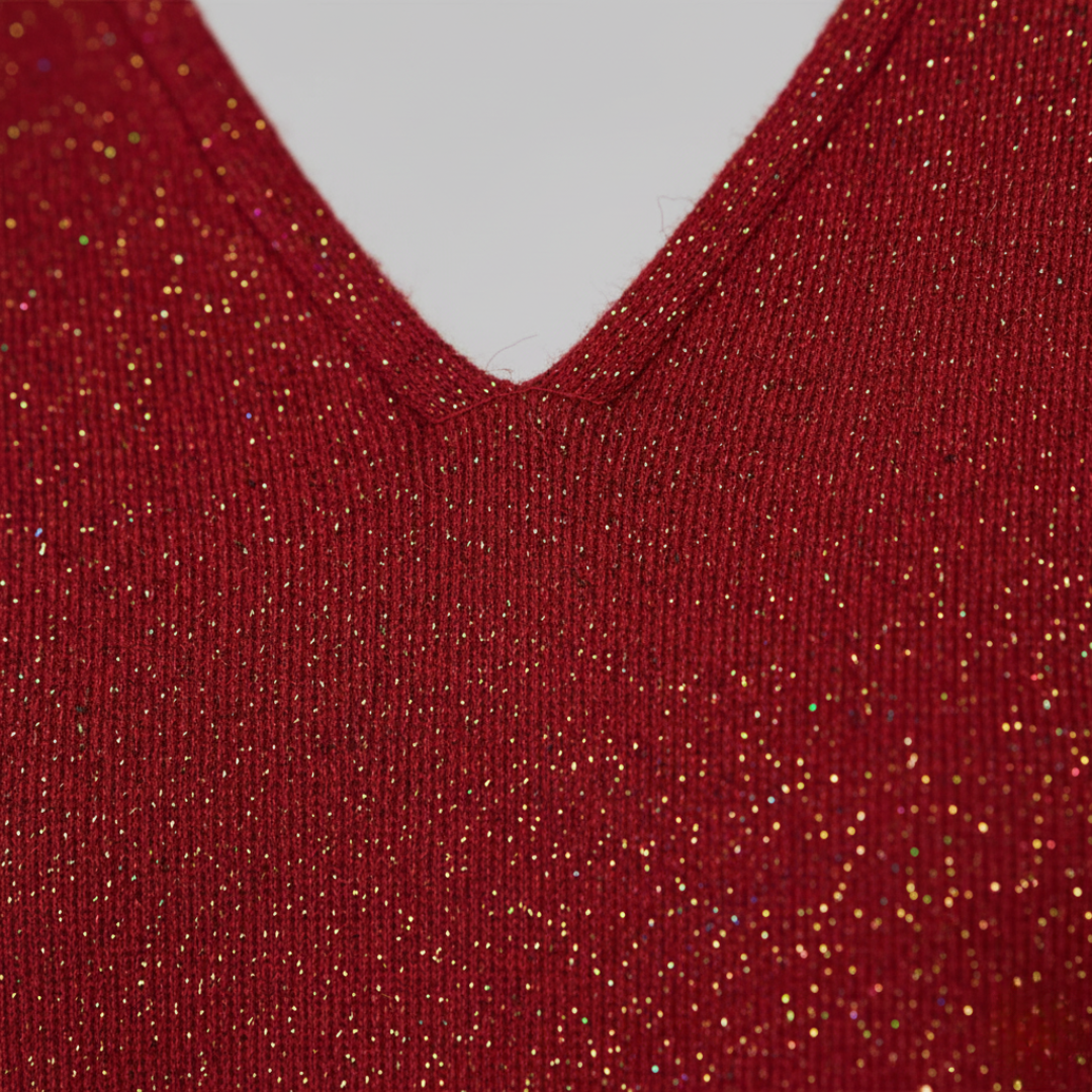 Maglione Donna Scollo V Tessuto Glitter