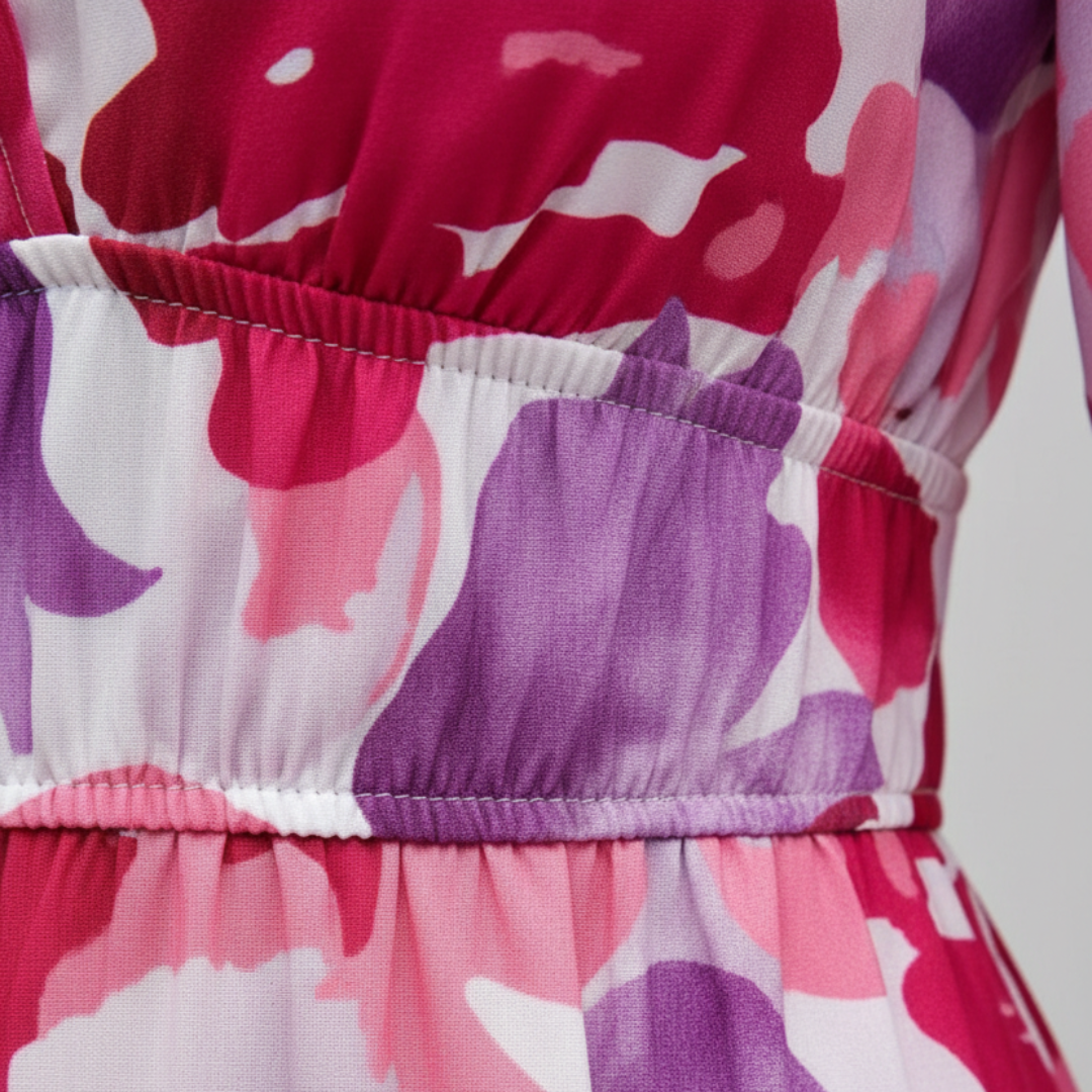Abito Midi Donna Scollo a V Stampa Geometrica