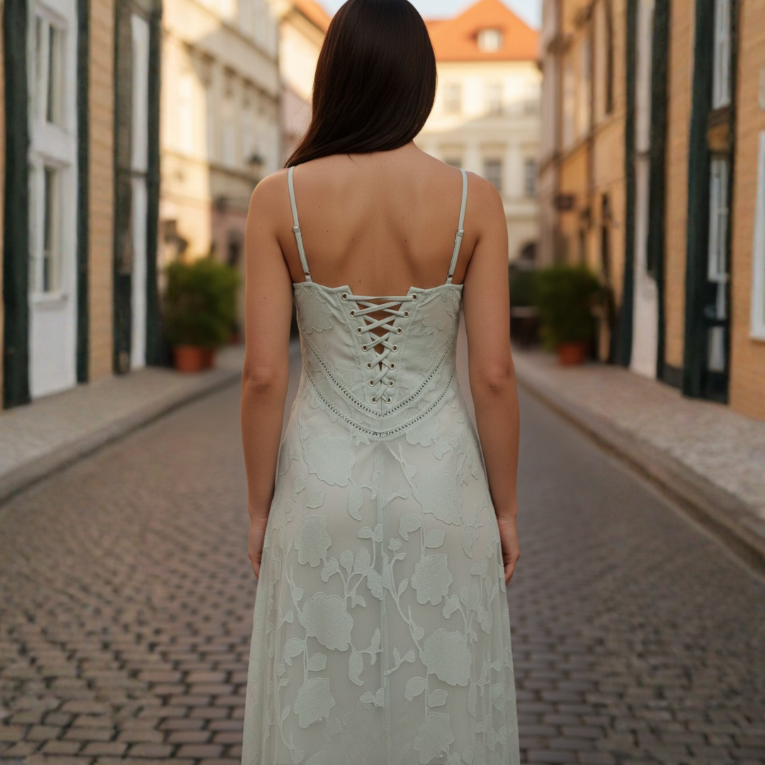 Abito Maxi Donna in Pizzo con Spalline Sottili