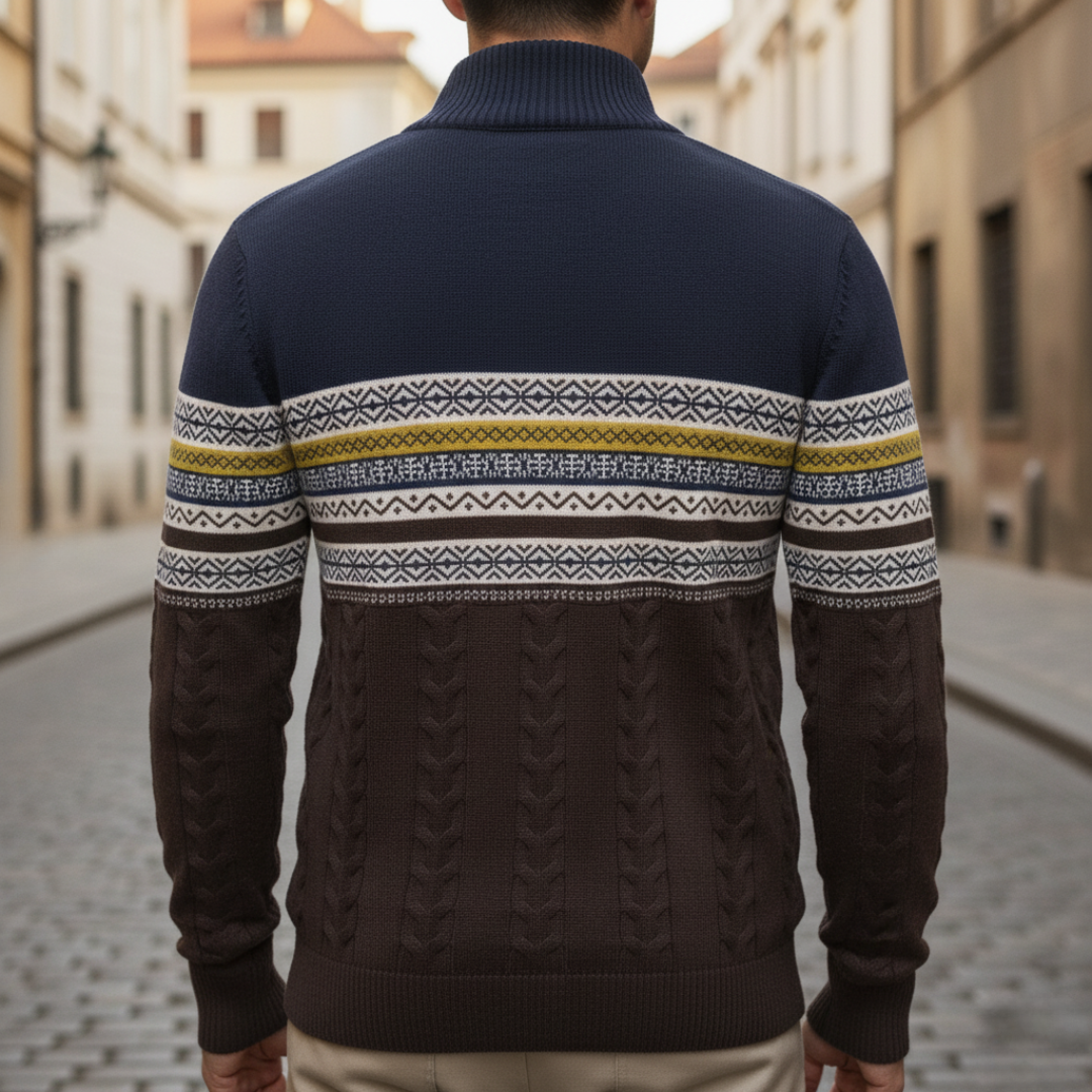 Maglione Uomo Mezza Zip Tessuto Misto Fantasia