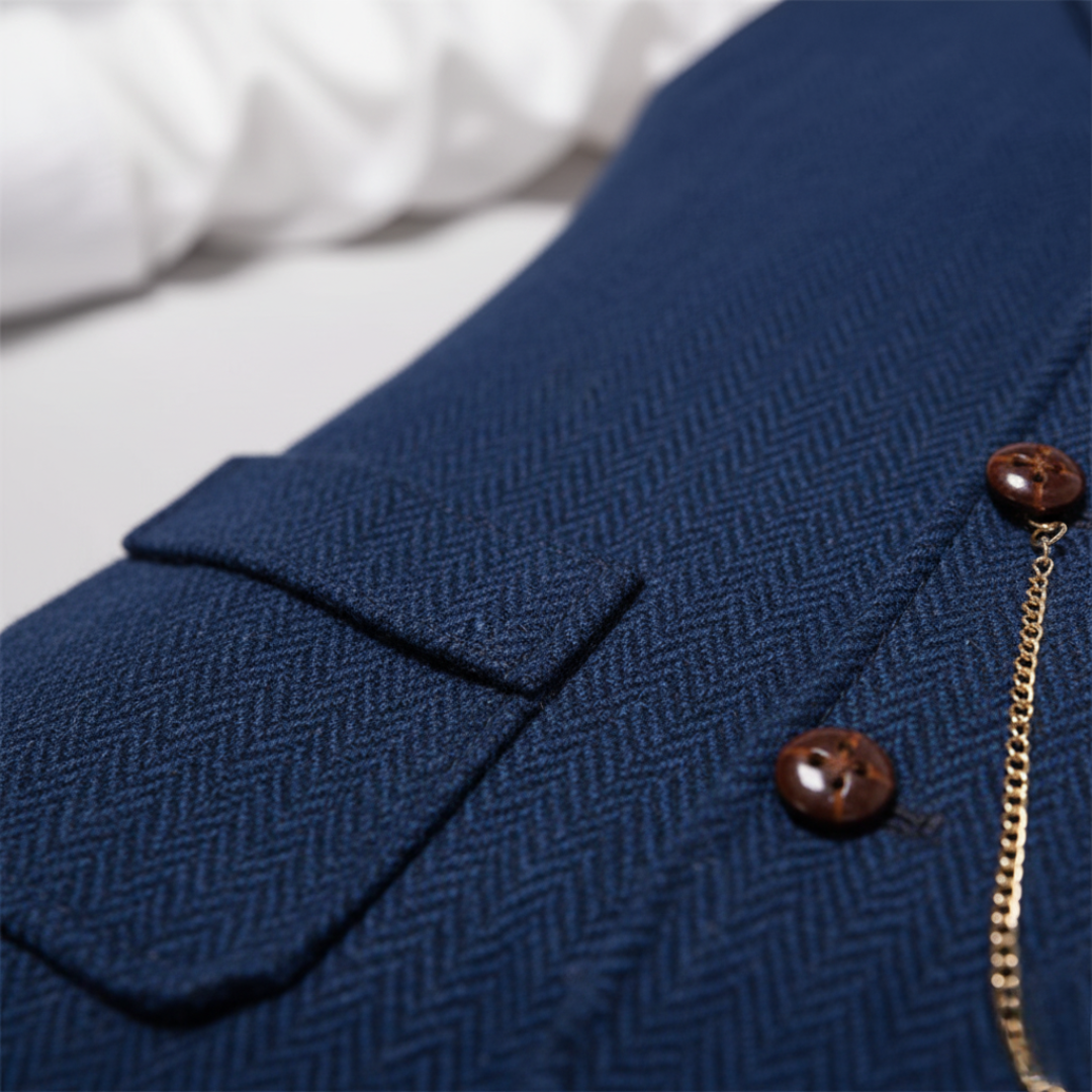 Gilet Uomo Slim Fit in Tweed Spigato con Revers e Bottoni