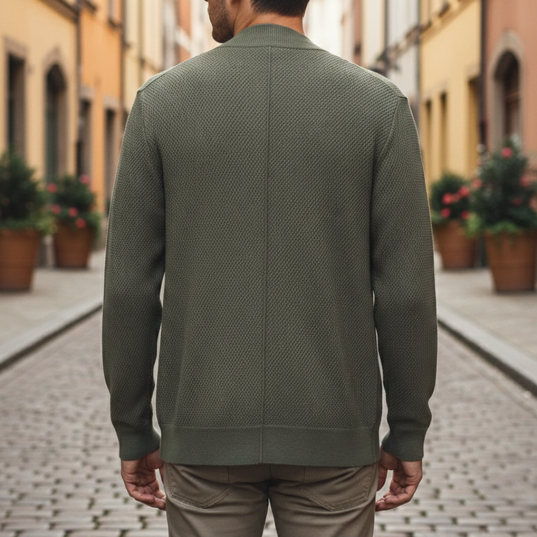 Cardigan Cashmere Chiusura Lampo Maglia Intrecciata Tasche Uomo