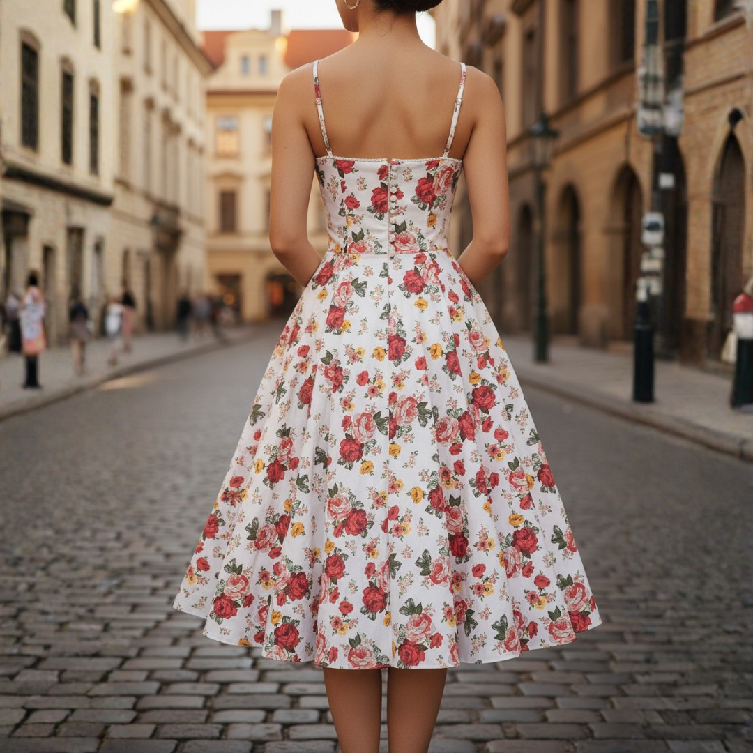 Abito Midi Donna in Raso con Corpetto e Spalline