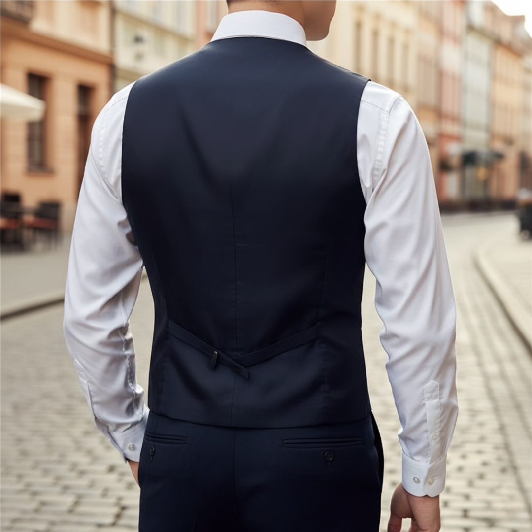 Gilet Uomo Slim Fit in Tessuto Stretch con Scollo a V e Bottoni
