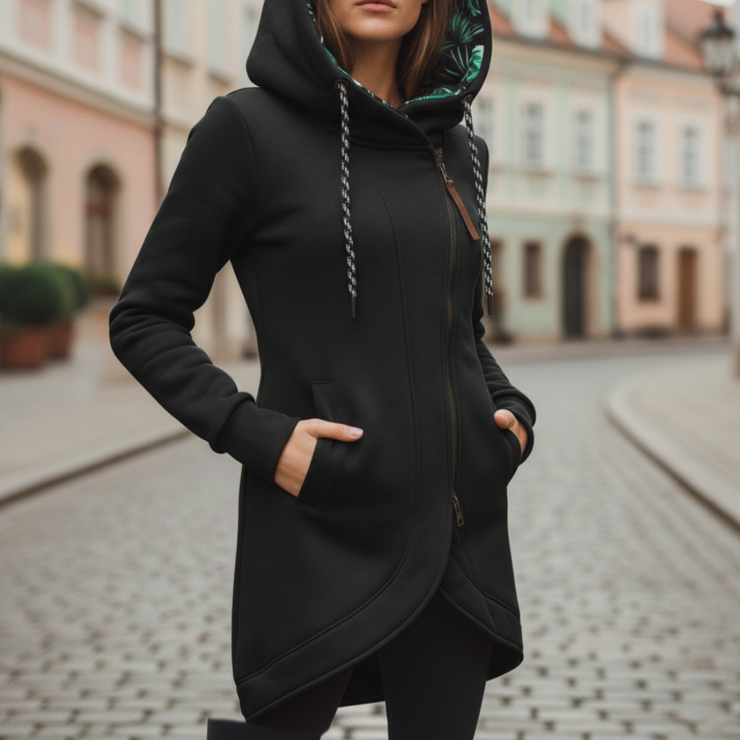 Felpa Lunga Donna Materiale Alta Qualità Cappuccio Asimmetrica Casual