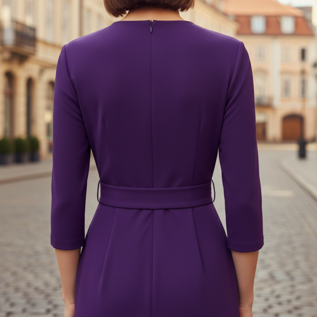 Abito Midi Donna Ottanio con Scollo a V e Cintura