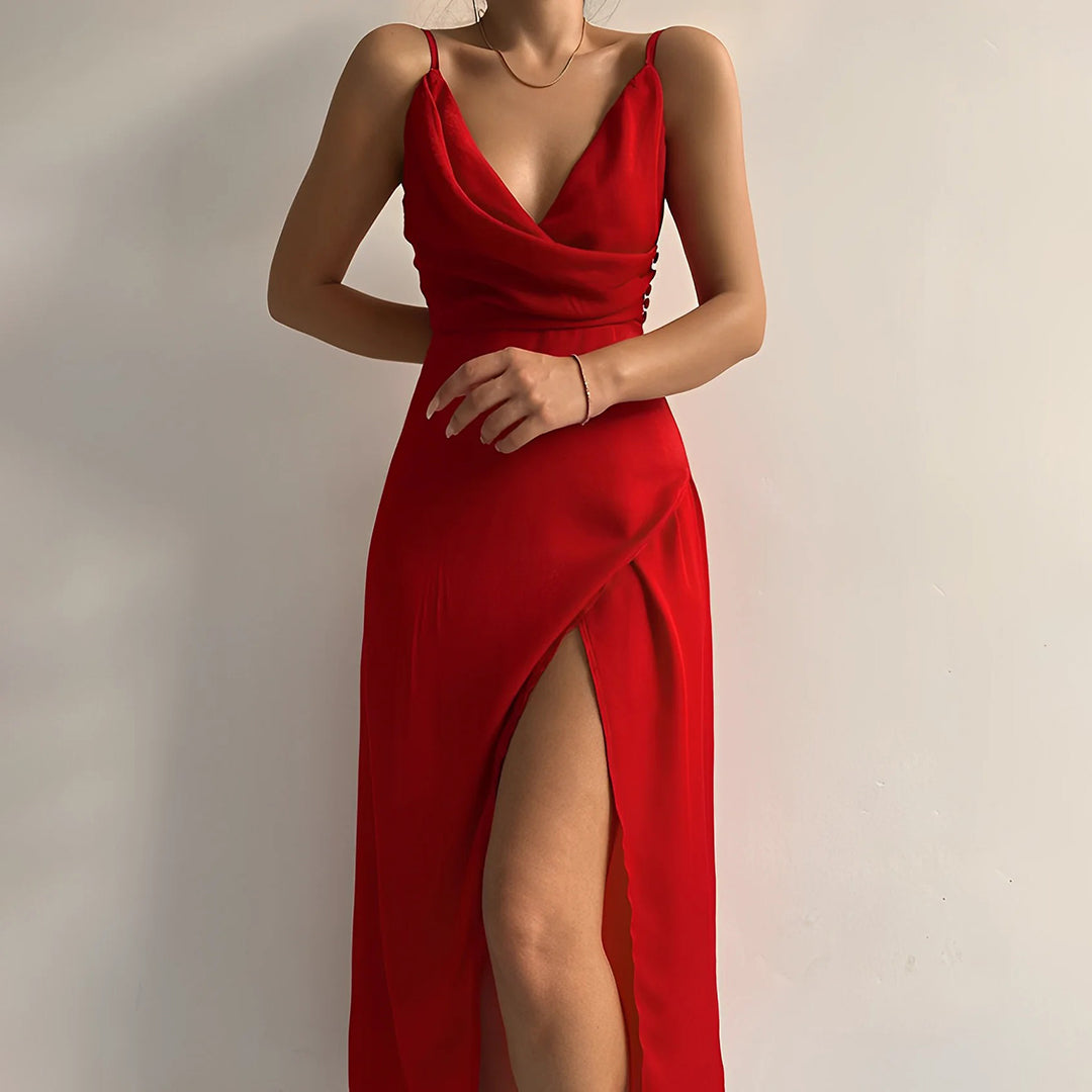 Abito Maxi Donna V-Neck Smanicato Elegante