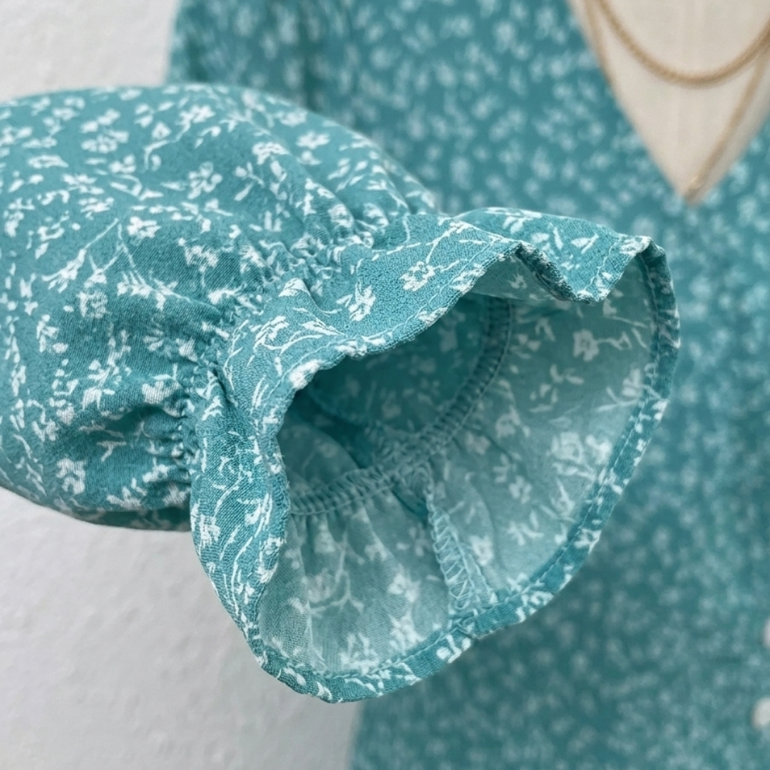 Abito Midi Donna Floreale con Scollo a V e Maniche Lunghe