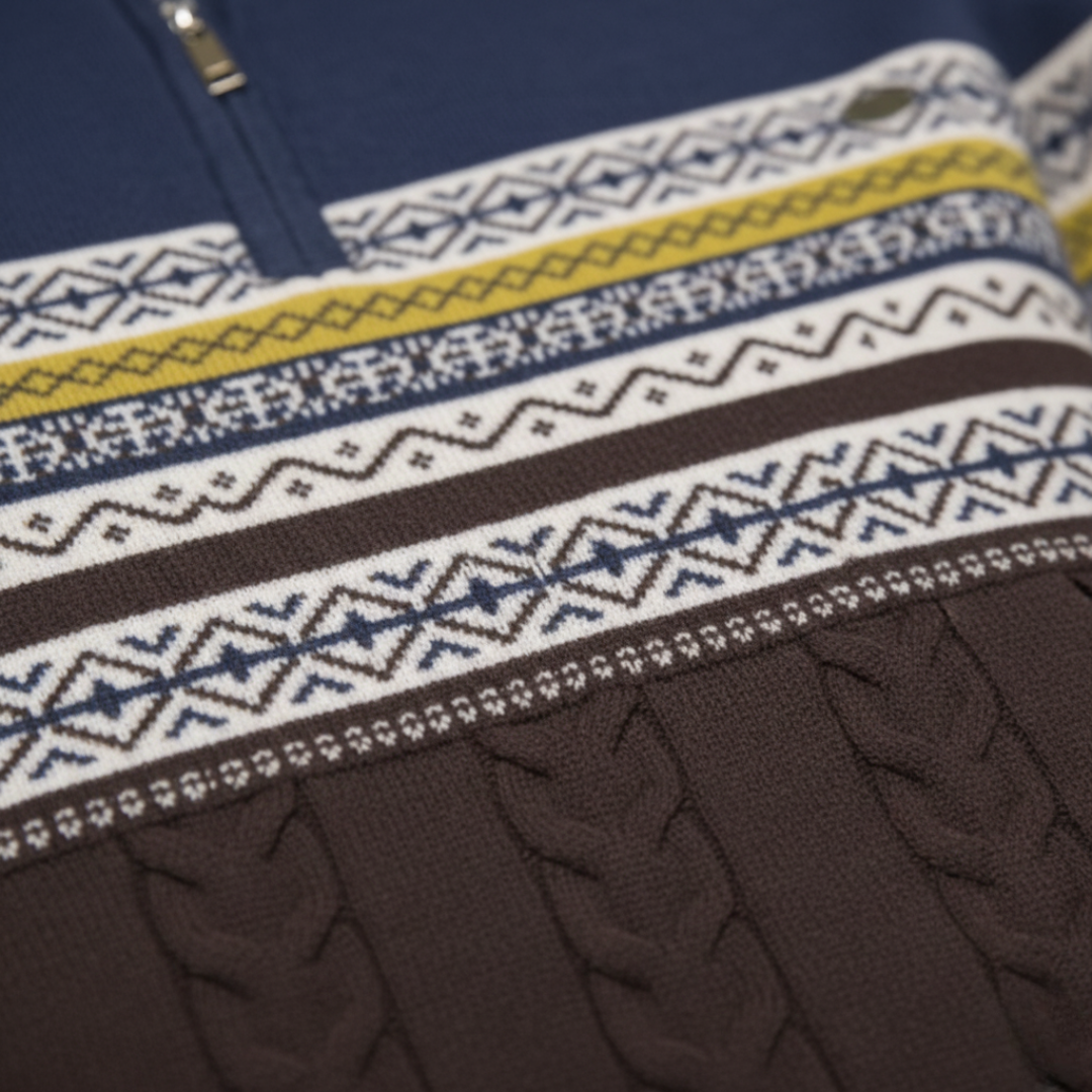 Maglione Uomo Mezza Zip Tessuto Misto Fantasia