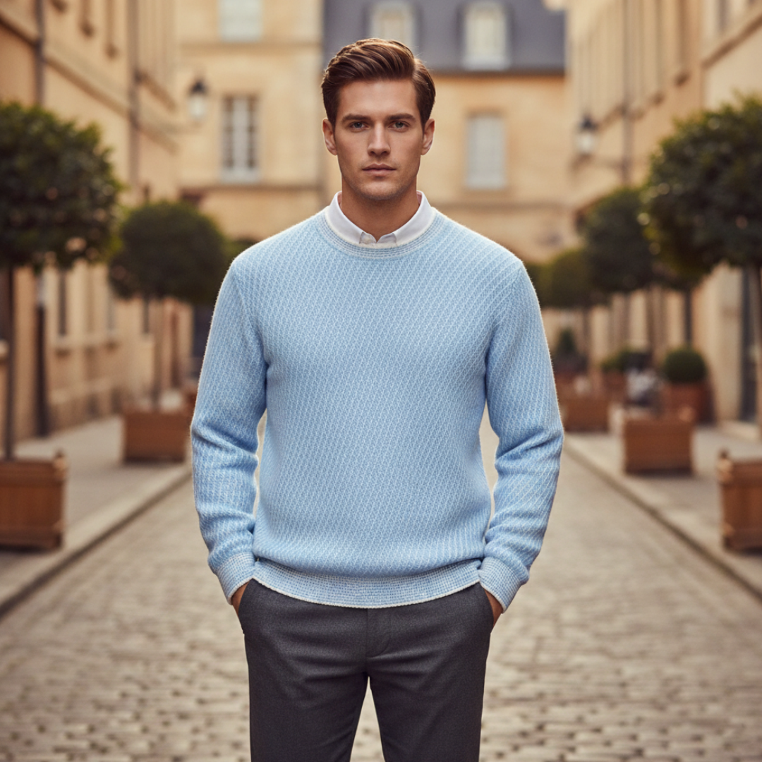 Pullover Uomo Girocollo Trama Melange