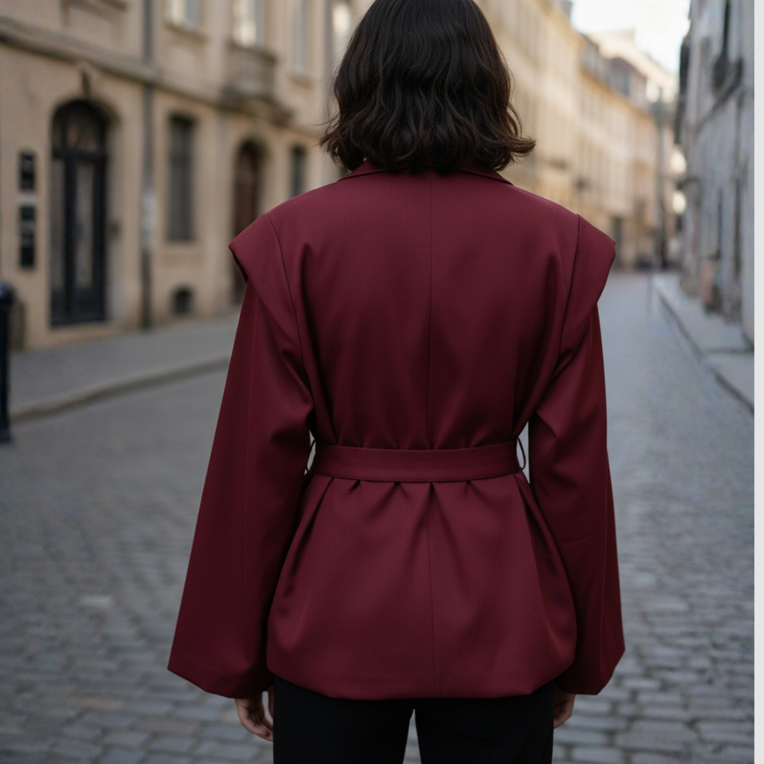 Giacca Blazer Donna con Cintura e Spalle Strutturate