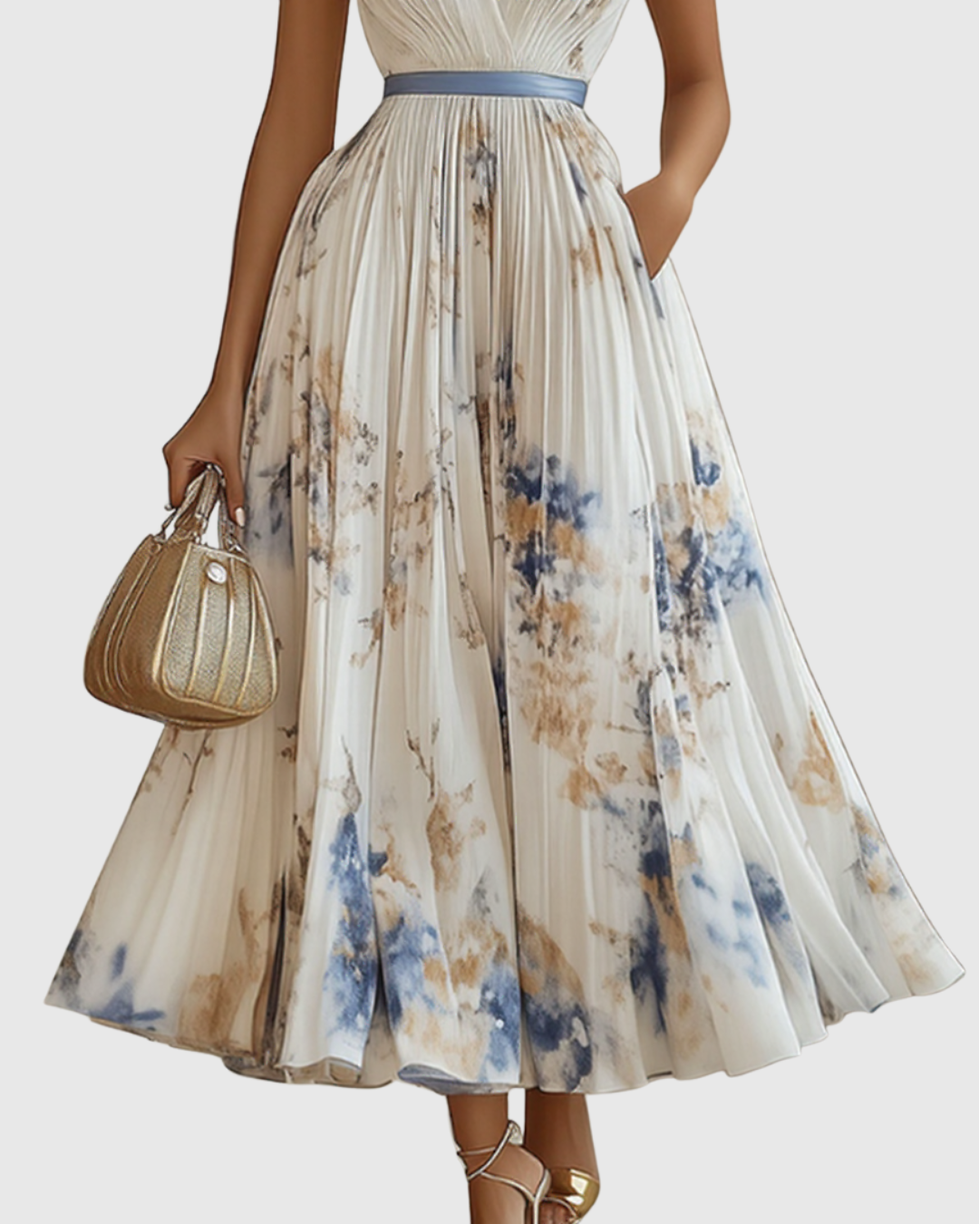 Abito Donna Raso Plissettato Elegante Maxi Dress