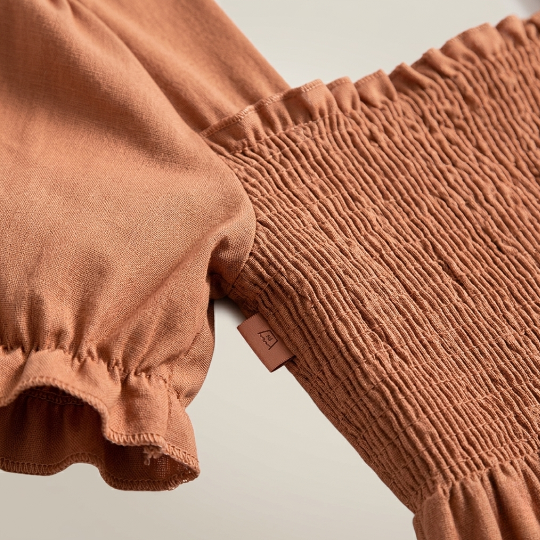 Abito Midi Donna Floreale Drappeggiato Maniche a Sbuffo