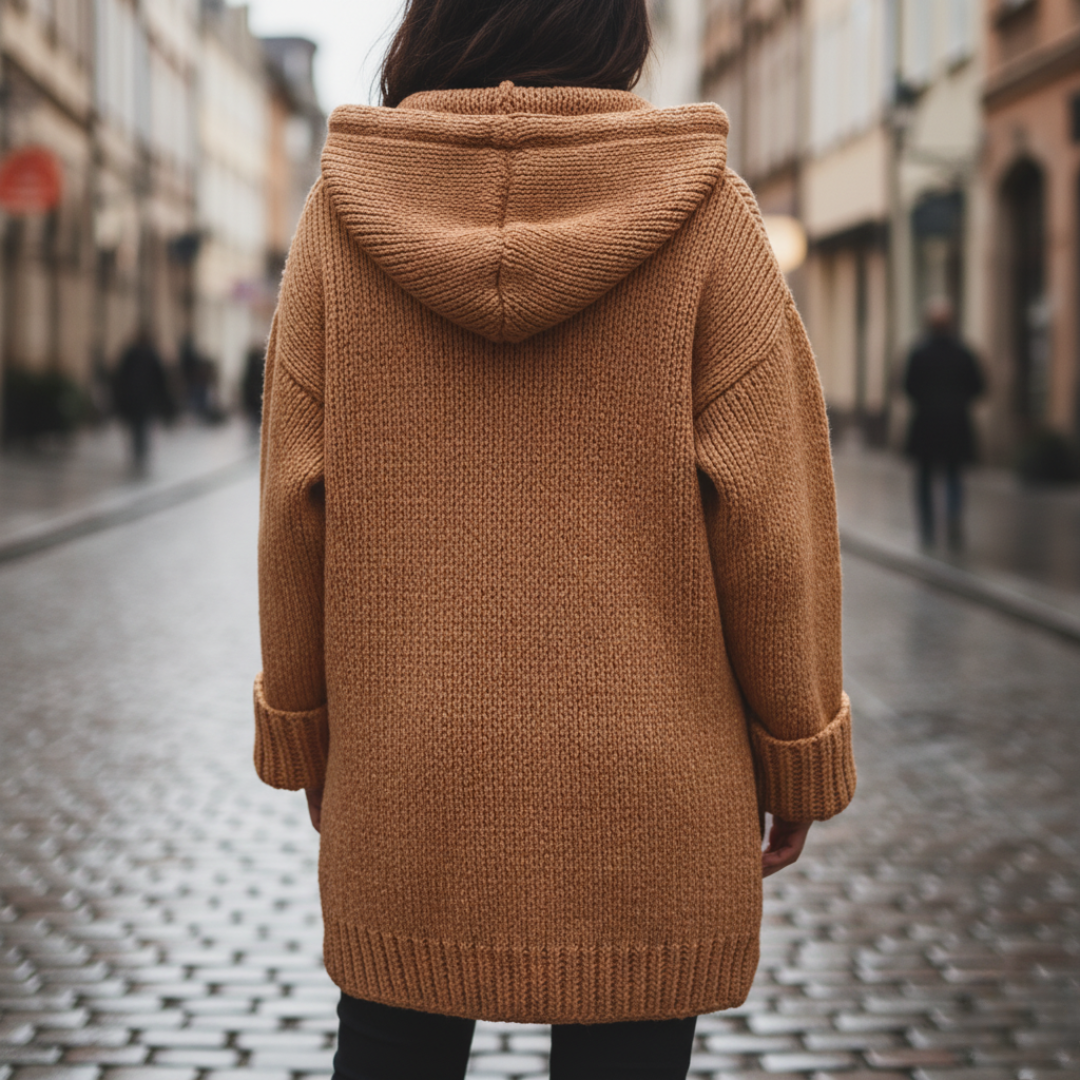 Cardigan Oversize Donna con Cappuccio in Misto Fibre