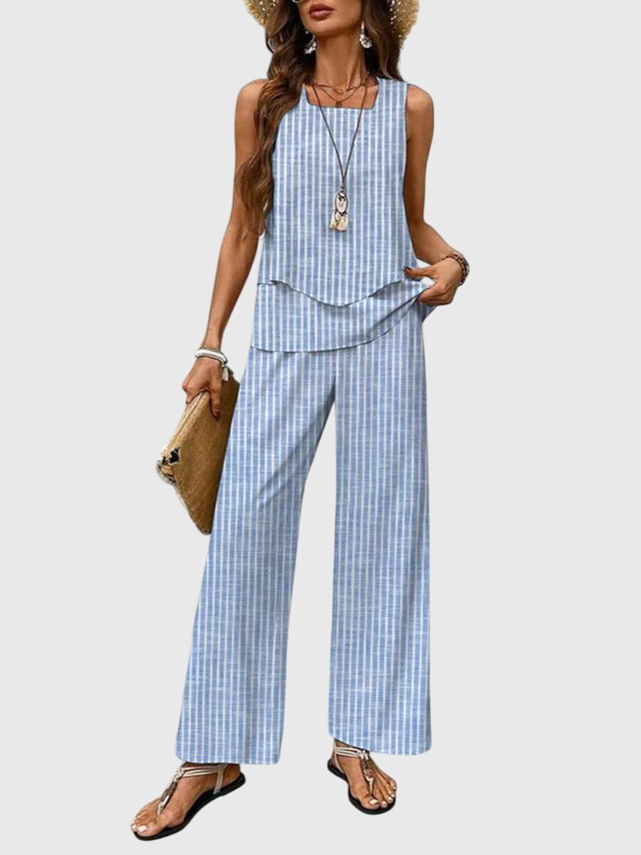 Set Estivo Donna Elegante Velluto Smanicato Slim Fit con Bottoni