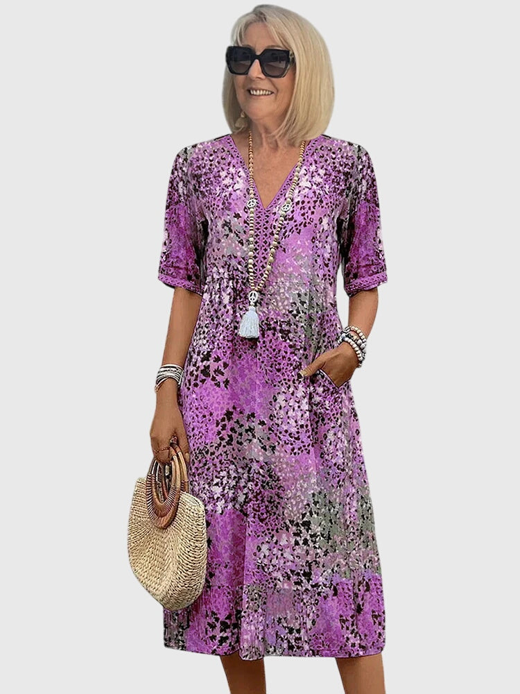 Abito Donna Floreale Midi Smanicato Elegante