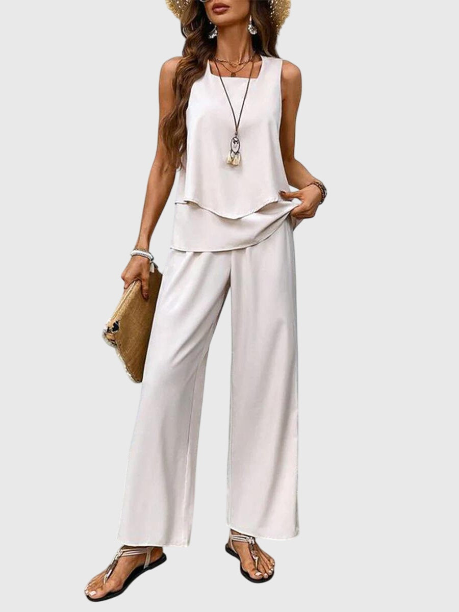 Set Estivo Donna Elegante Velluto Smanicato Slim Fit con Bottoni