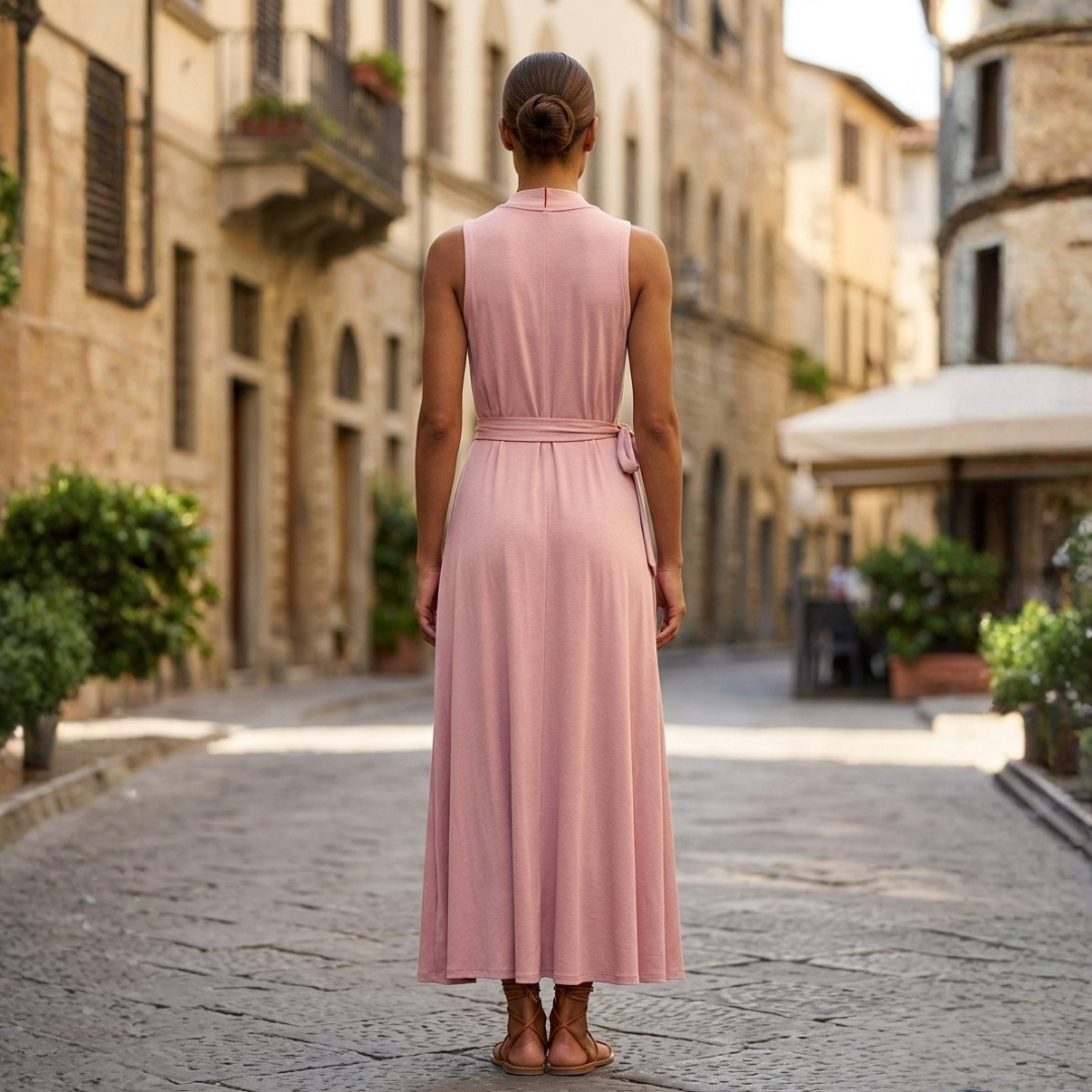 Abito Maxi Donna Elettrico con Scollo a V e Cintura