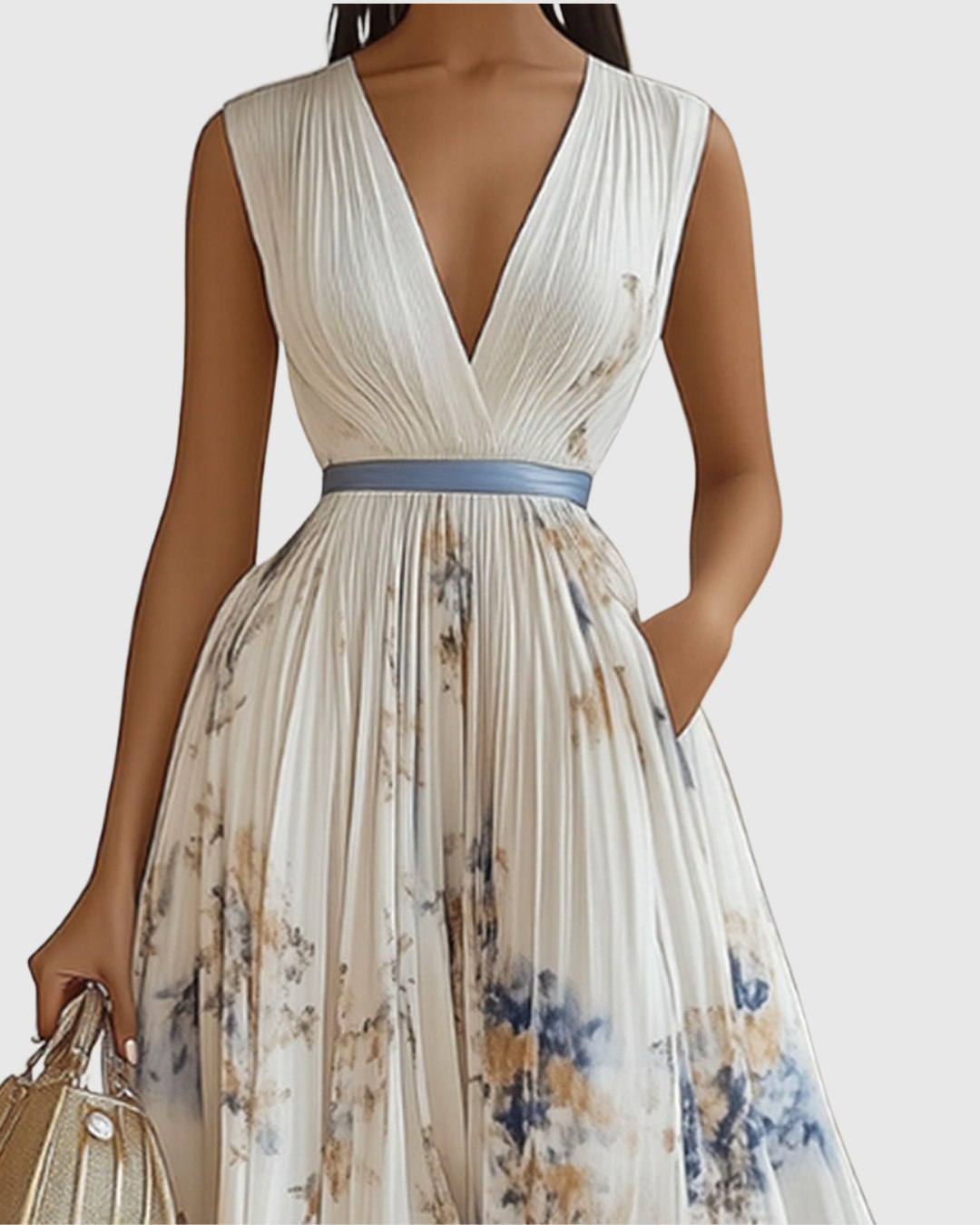 Abito Donna Raso Plissettato Elegante Maxi Dress