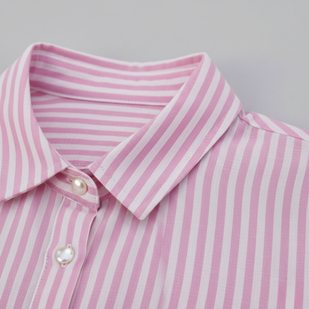 Abito a Camicia a Balze a Righe con Bottoni Donna