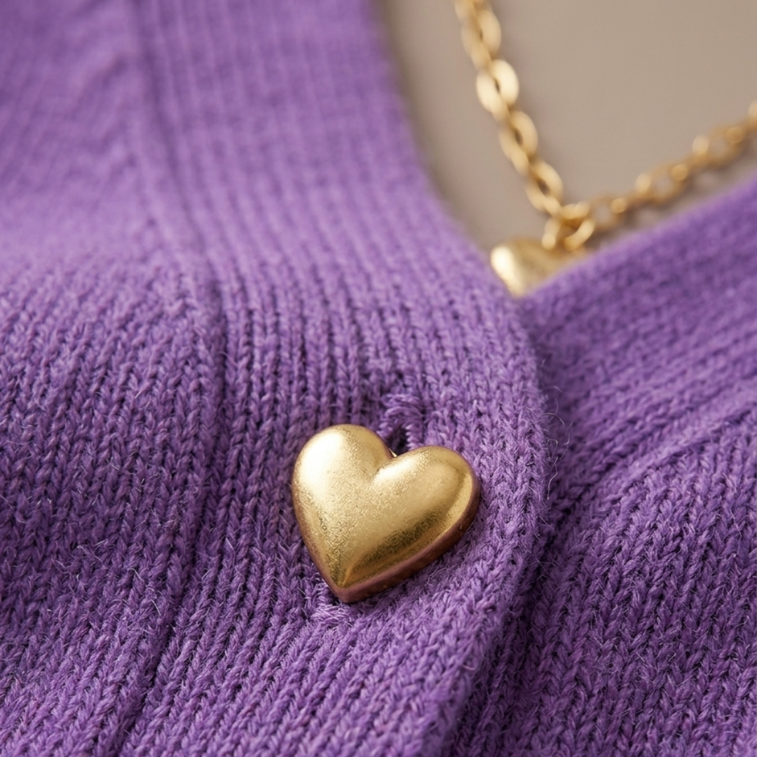 Cardigan Donna in Maglia con Bottoni Dorati a Cuore