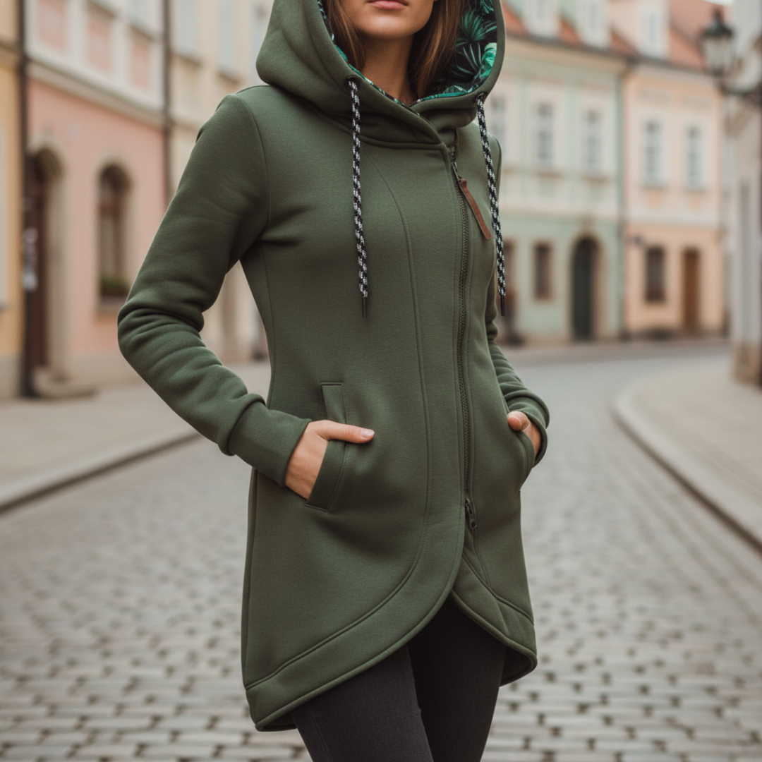 Felpa Lunga Donna Materiale Alta Qualità Cappuccio Asimmetrica Casual