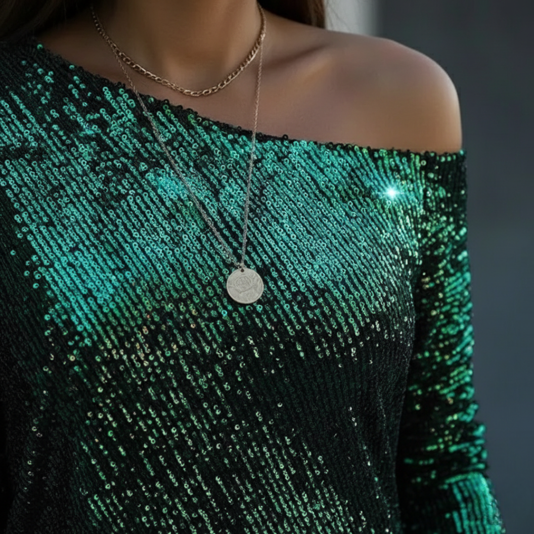 Abito da Cocktail di Paillettes Scollo a Barca Mini Donna