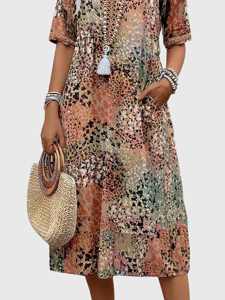 Abito Donna Floreale Midi Smanicato Elegante