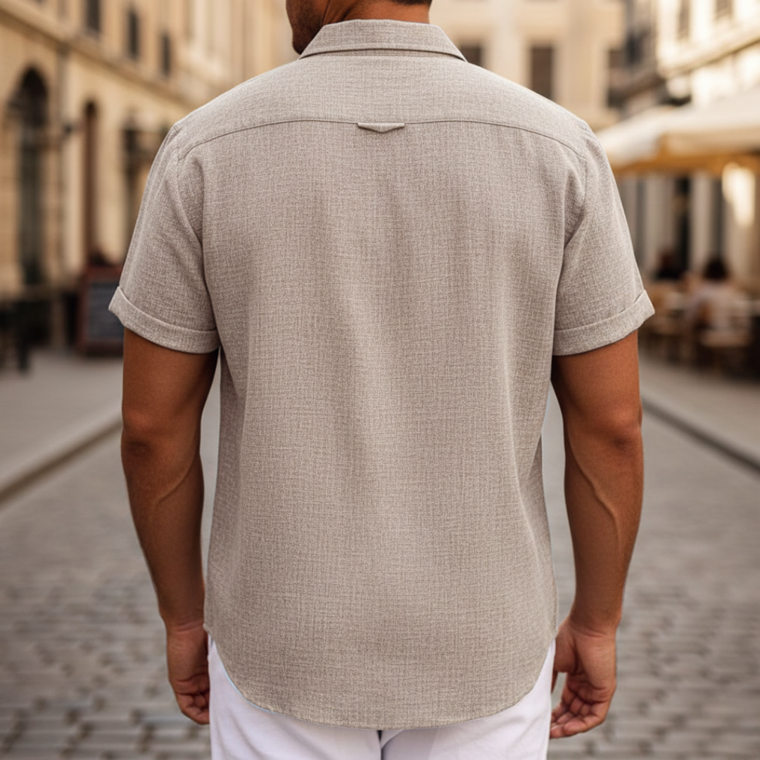 Camicia Uomo Manica Corta Casual Tessuto Misto