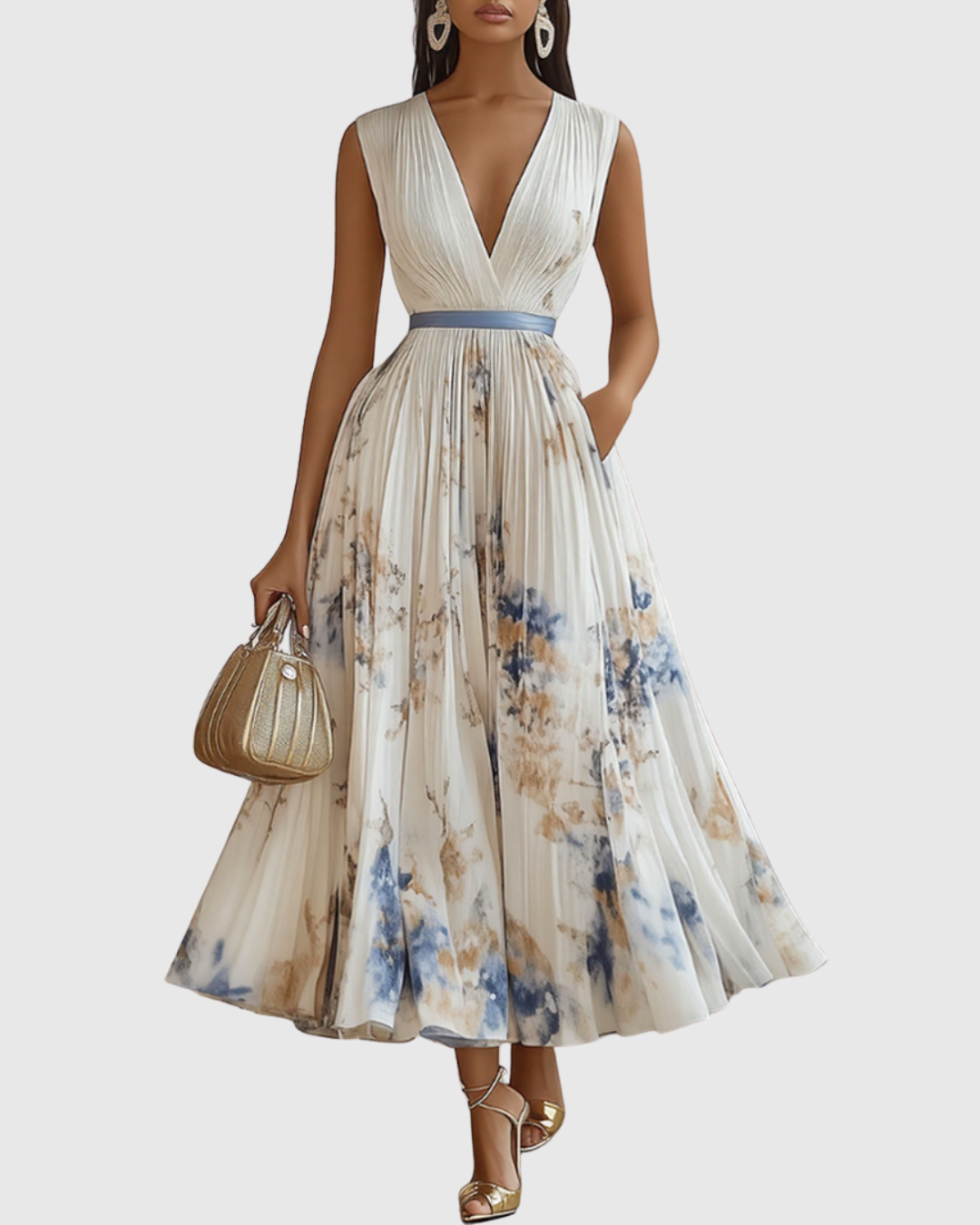 Abito Donna Raso Plissettato Elegante Maxi Dress