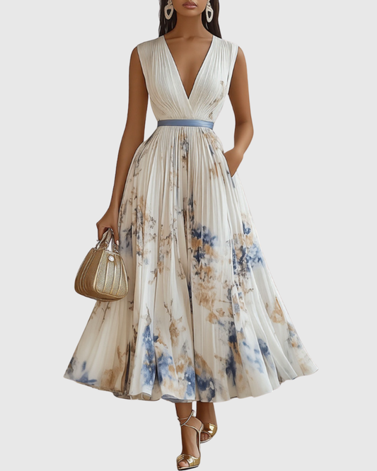 Abito Donna Raso Plissettato Elegante Maxi Dress