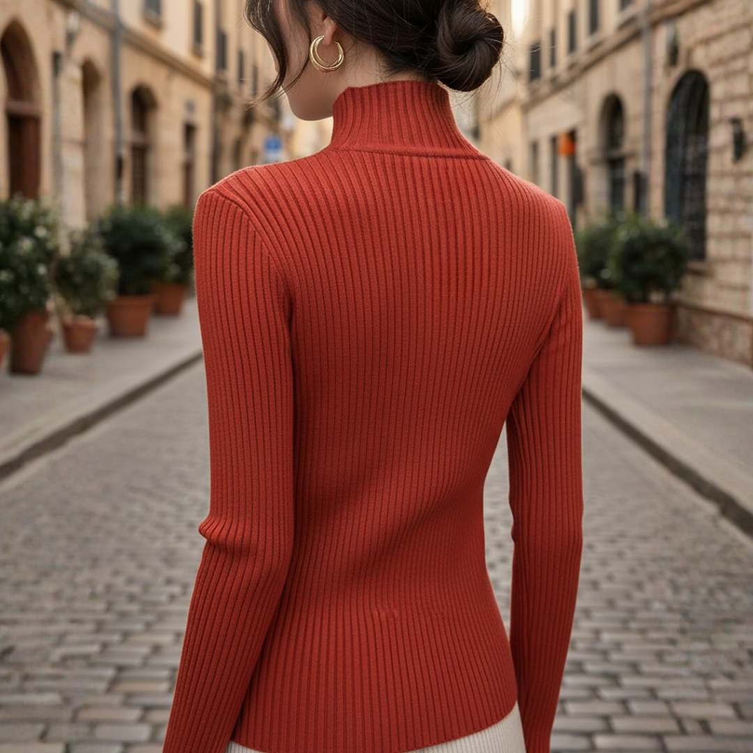 Maglia Donna Lupetto a Coste in Tessuto Misto