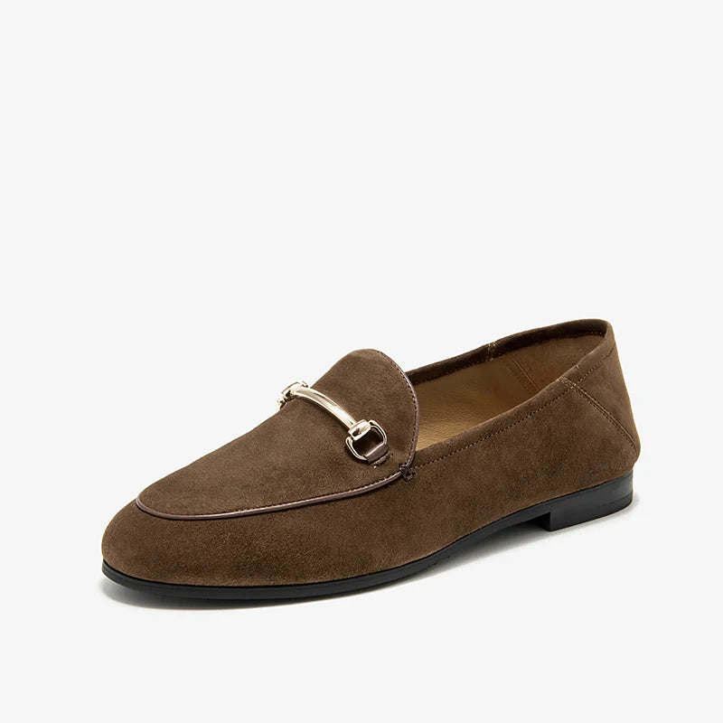 Mocassini Donna Suede Punta Tonda Decorazione Metallica Casual Flat Handmade