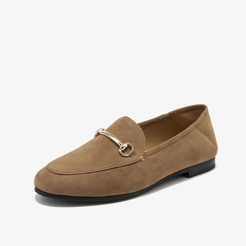Mocassini Donna Suede Punta Tonda Decorazione Metallica Casual Flat Handmade
