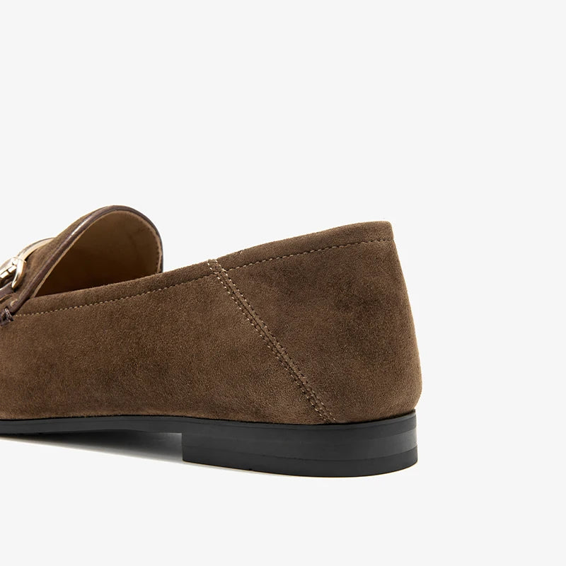 Mocassini Donna Suede Punta Tonda Decorazione Metallica Casual Flat Handmade