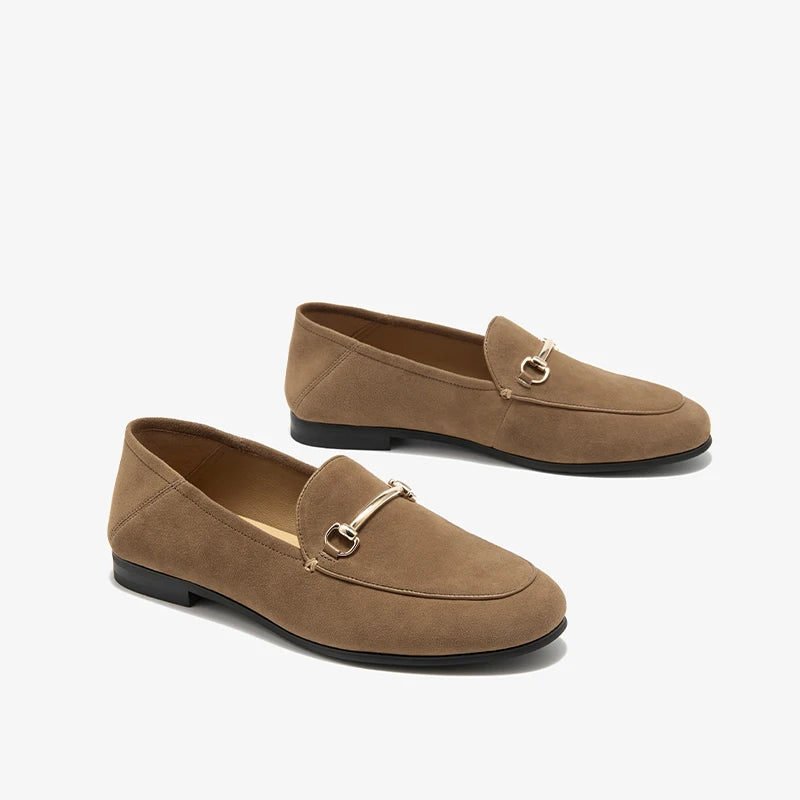 Mocassini Donna Suede Punta Tonda Decorazione Metallica Casual Flat Handmade