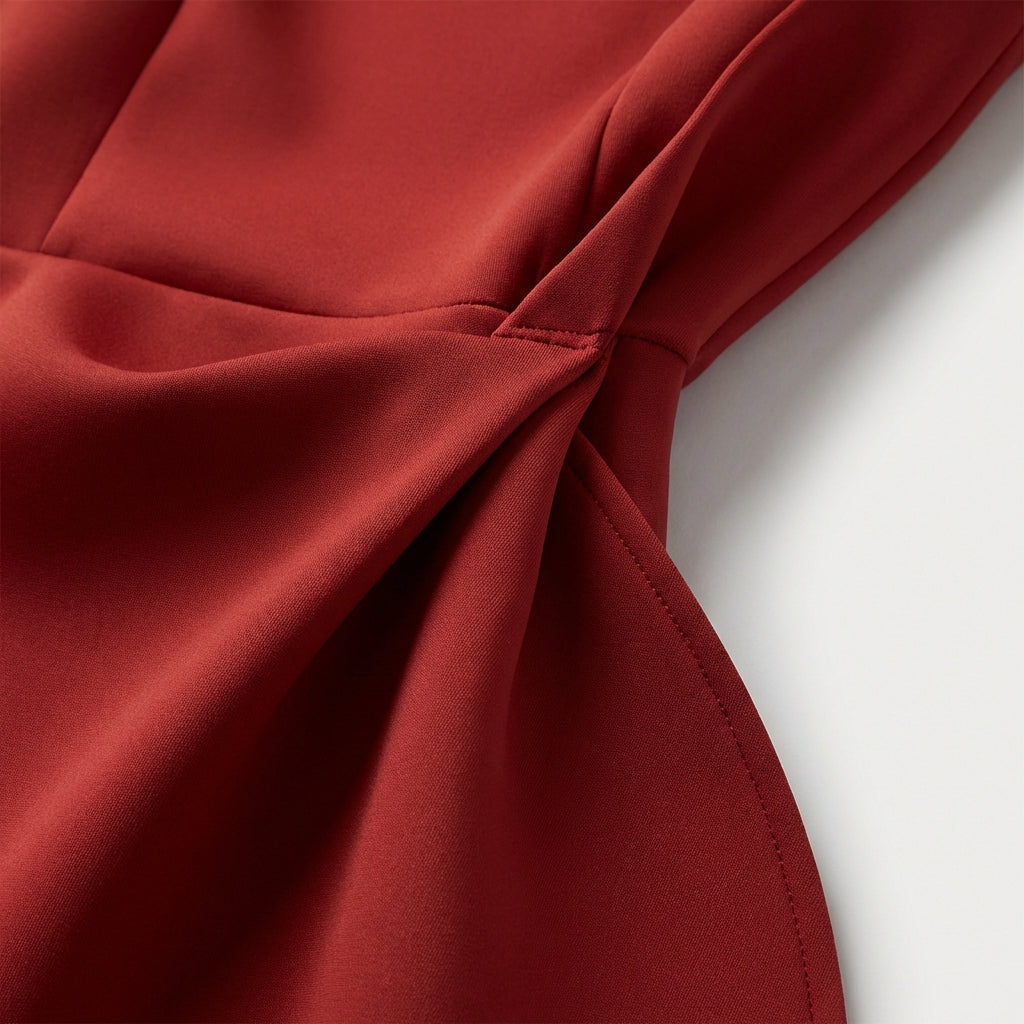 Abito Donna Raso Drapeato Volante Asimmetrico – Elegante