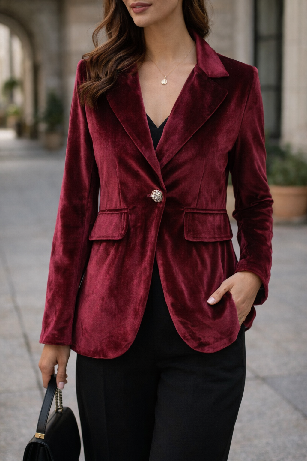 Blazer Donna Velluto Slim Fit con Bottoni – Elegante