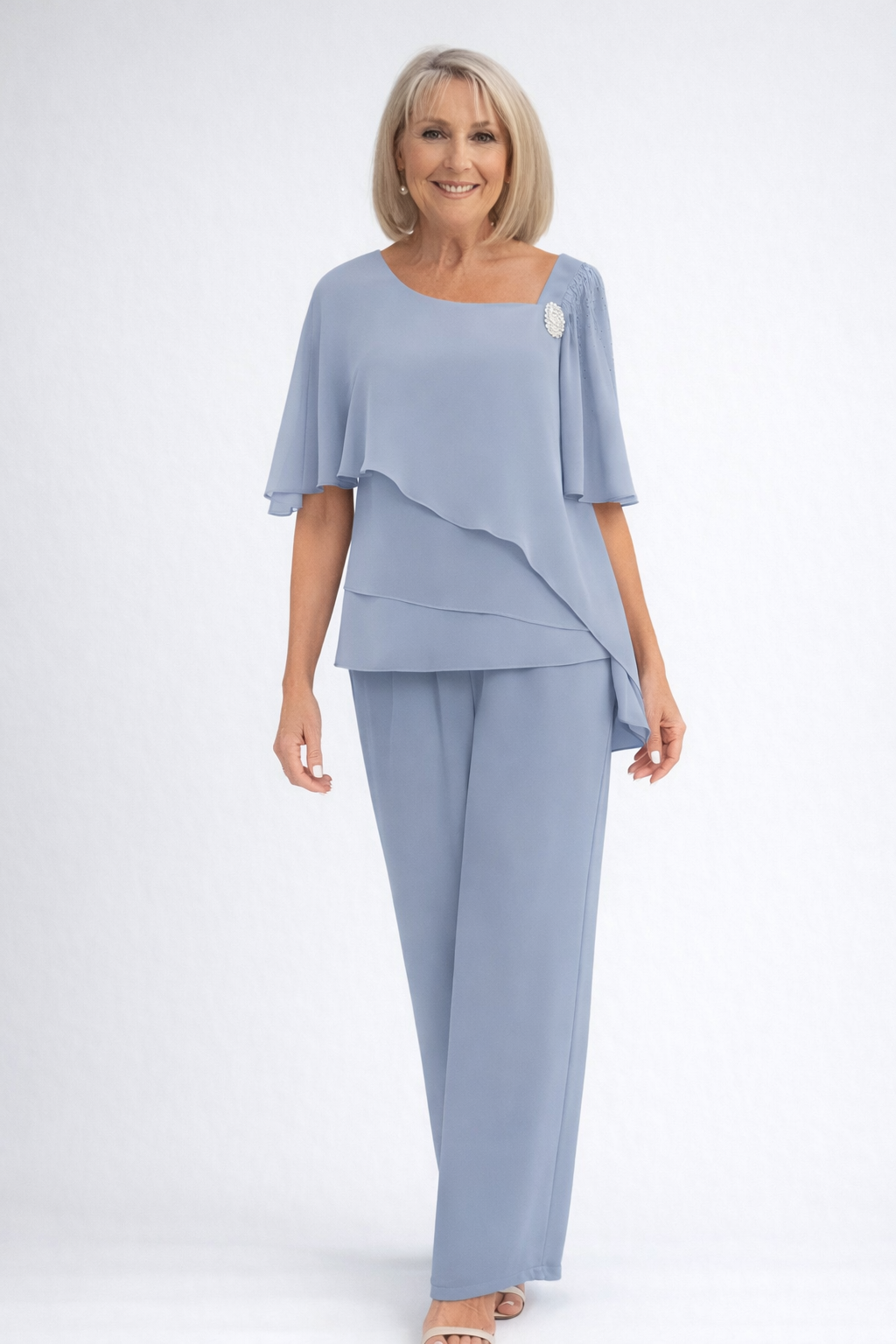 Set 2 Pezzi Donna Elegante e Formale Velluto Smanicato con Bottoni