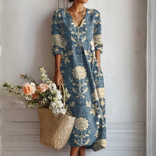 Abito Donna Elegante Smanicato Floreale con Scollo a V – Cerimonia