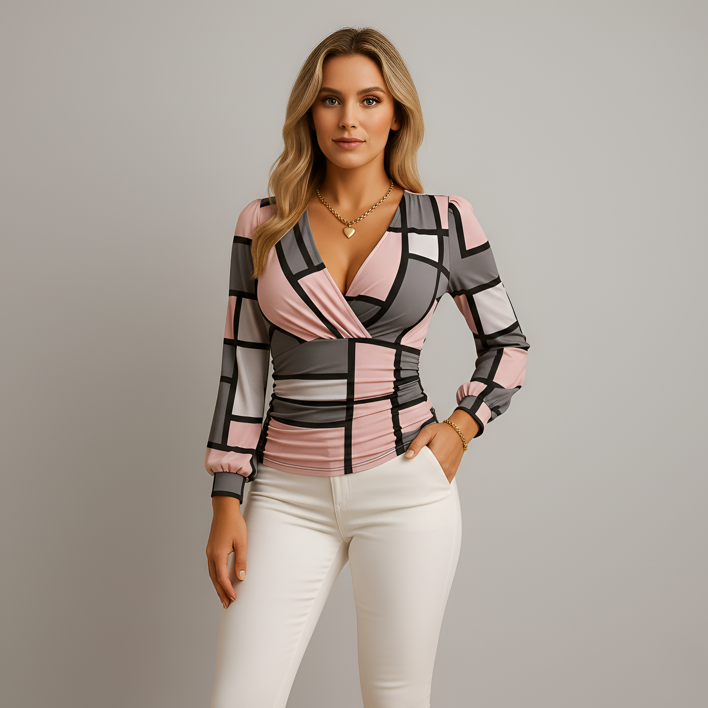 Top Donna Velluto Slim Fit Scollo a V Manica Lunga – Elegante